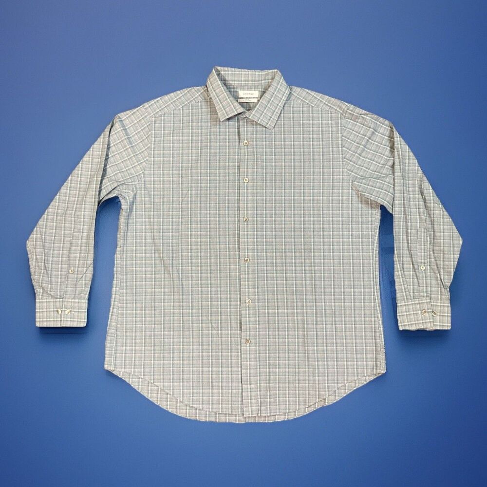 Calvin Klein Slim-Fit 4 Way Stretch Button Plaid Shirt Men's Size XL 17 - 171/2